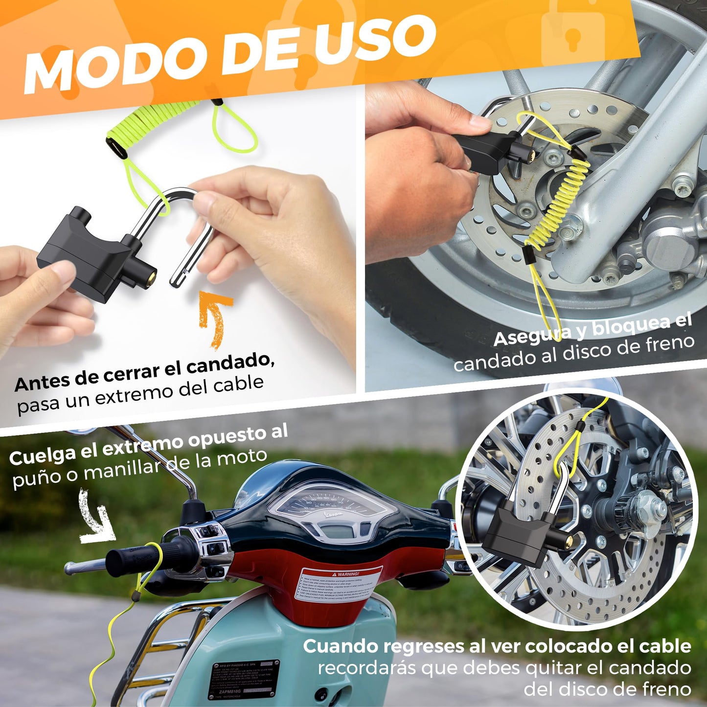 Candado con alarma multifuncion Premium + Regalo y Envío Gratís
